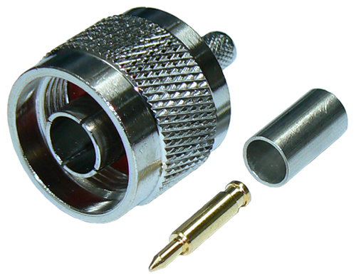 N-type male crimp connector for RG58 coaxial cables, DC-4 GHz, 50 Ohms – tri-metal plated